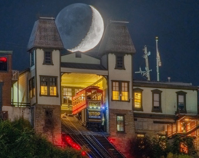 The moon and the incline - Pittsburgh skyline - Various Prints