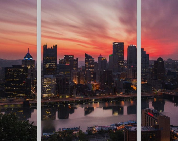 Colorful sunrise over downtown - Pittsburgh Triptych - Various formats