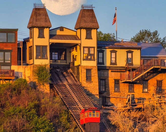 The moon over the incline - Pittsburgh skyline - Various Prints