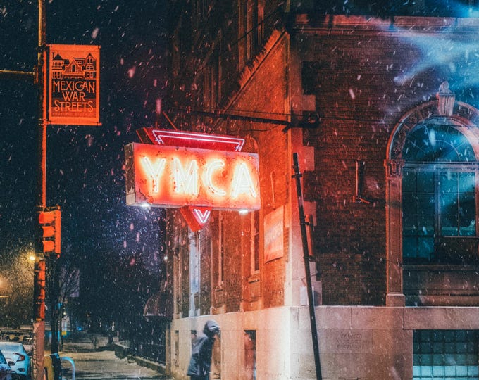 A snowy morning at the YMCA - Pittsburgh skyline - Various Prints