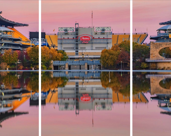 Heinz Field reflects in the fountain at sunrise  - Pittsburgh Triptych - Various formats