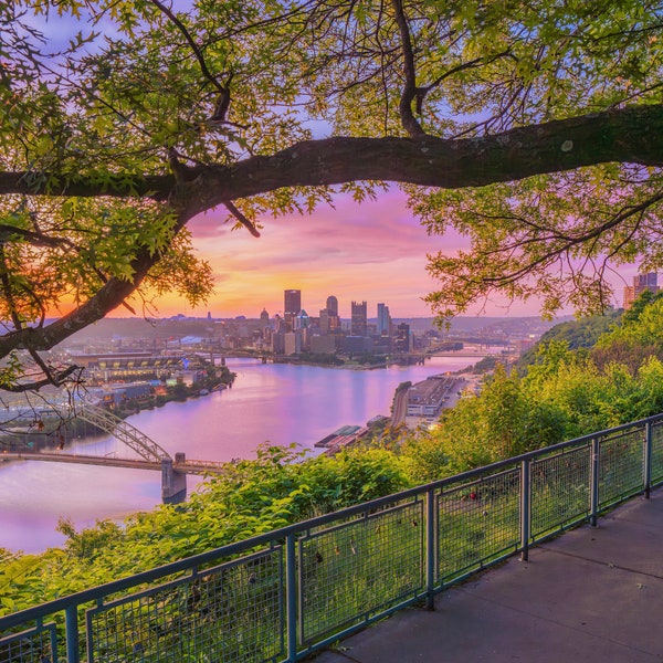 Framing sunrise on the West End - Pittsburgh skyline - Various Prints