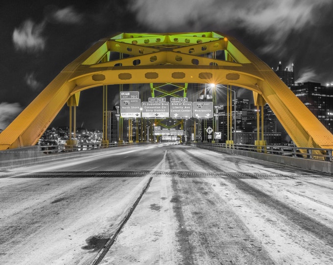 The entrance to Pittsburgh - The Ft. Pitt Bridge - Selective color - Metal Print