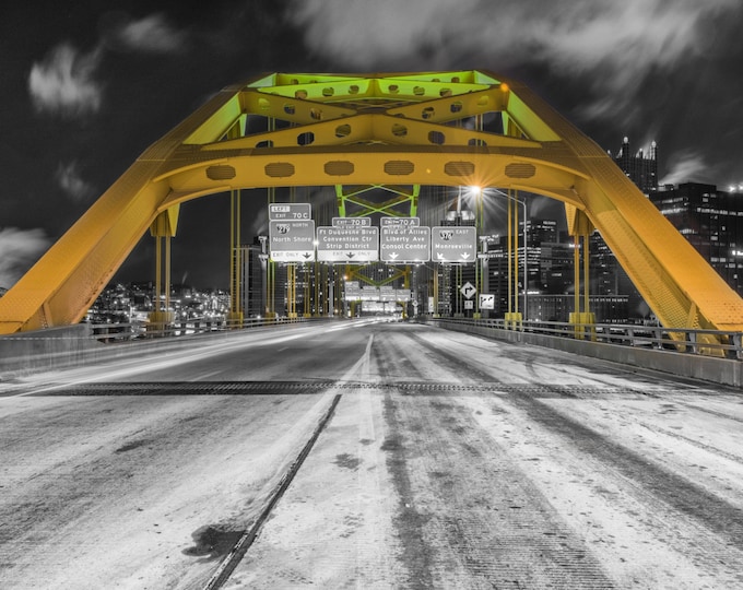 The entrance to Pittsburgh - The Ft. Pitt Bridge - Selective color - Metal Print