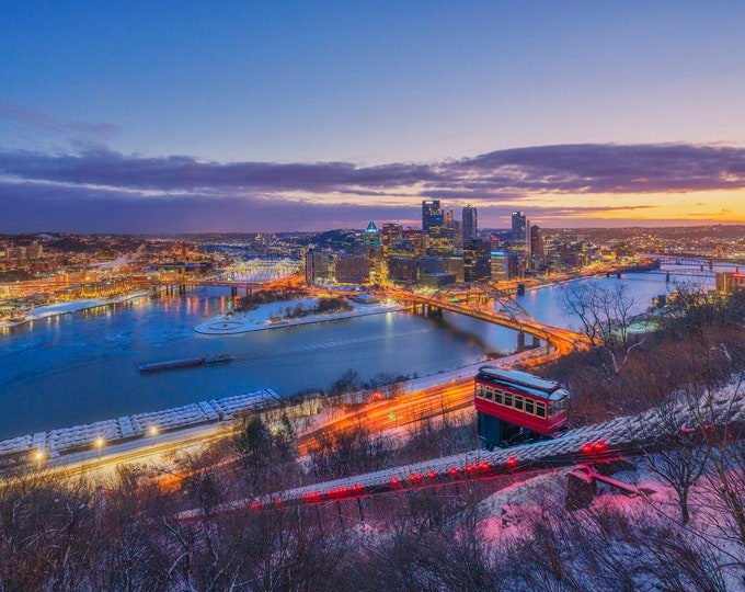 Sunrise over the snow at the incline - Pittsburgh skyline - Various Prints