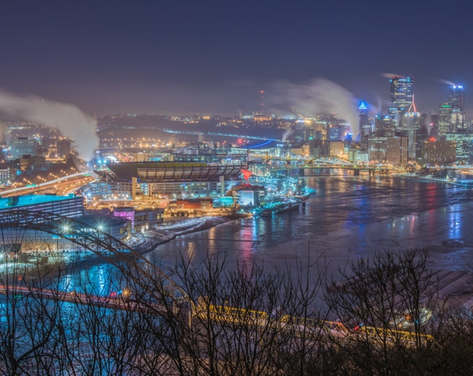 Wide angle view Pittsburgh from the West End Overlook - 12x24 Metal Print