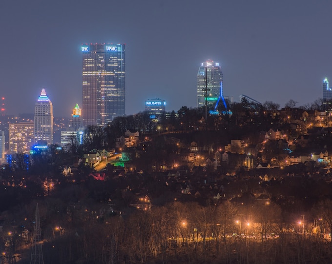 View of Pittsburgh at night from Kennedy Township - Various Prints