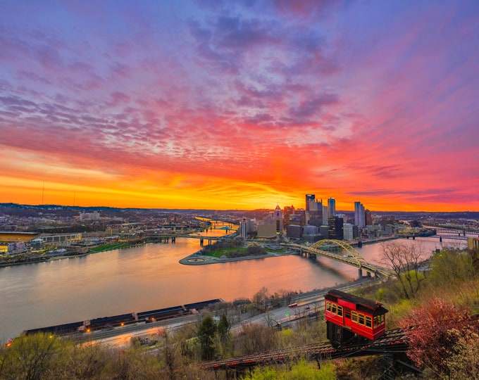 The Duquesne Incline at dawn - Pittsburgh skyline - Various Prints