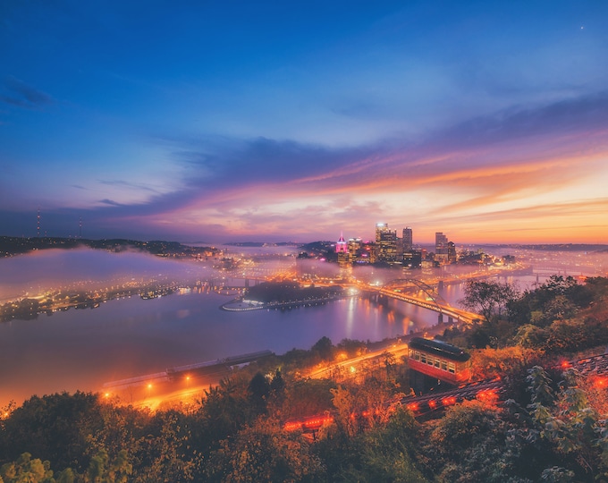 A foggy Pittsburgh morning - The Duquesne Incline at dawn - Various Prints