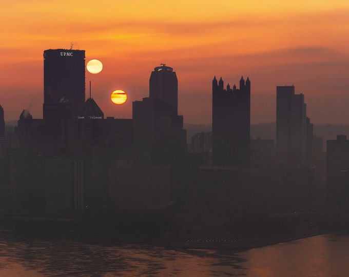 Two Suns behind Pittsburgh - a composite - Pittsburgh skyline - Various Prints