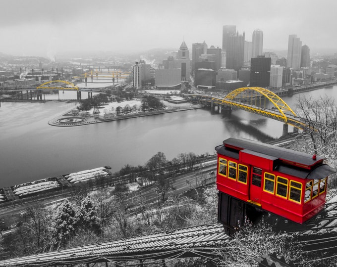 Selective color of the Duquesne Incline in the snow - Various Prints