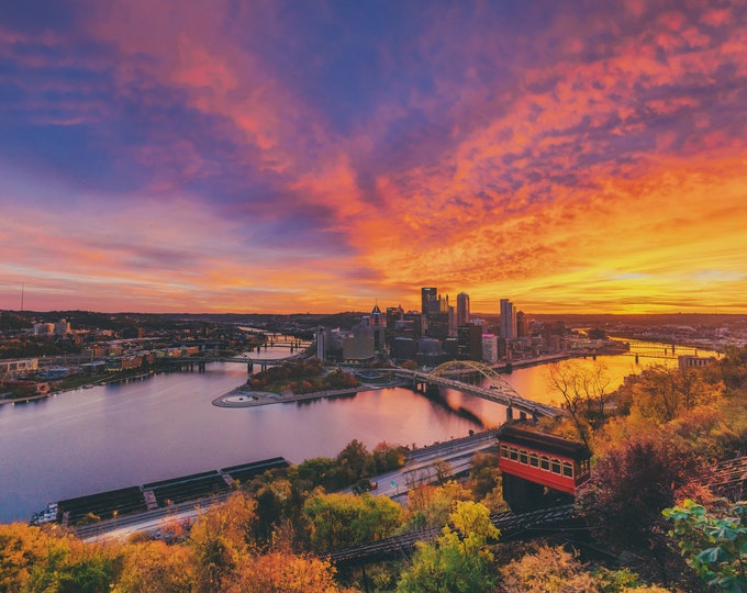 A fall sky on fire - Pittsburgh Prints - Various Prints