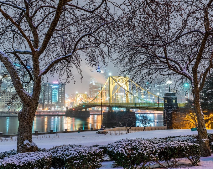 A snowy evening on the North Shore of Pittsburgh - Various Prints