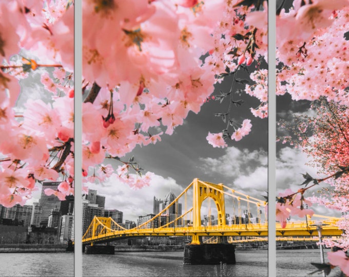 Black, gold and pink Blossoms - Pittsburgh Triptych - Various formats