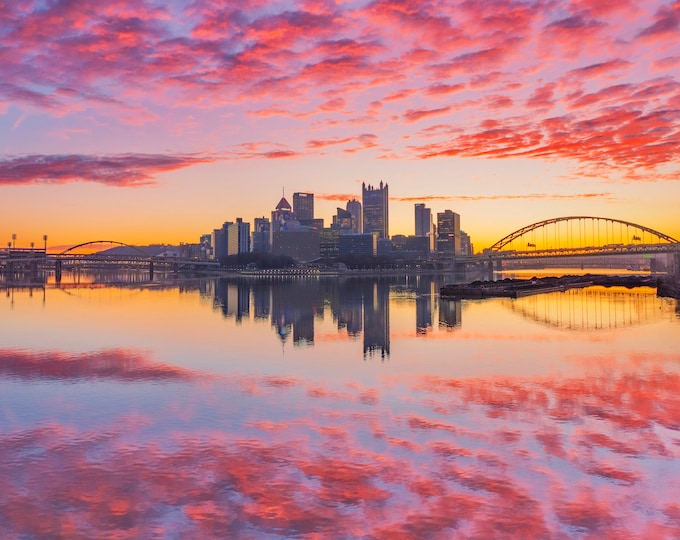 A sunrise sandwich - Pittsburgh skyline - Various Prints