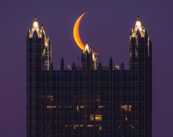 The crescent and the glass castle- Pittsburgh skyline - Various Prints