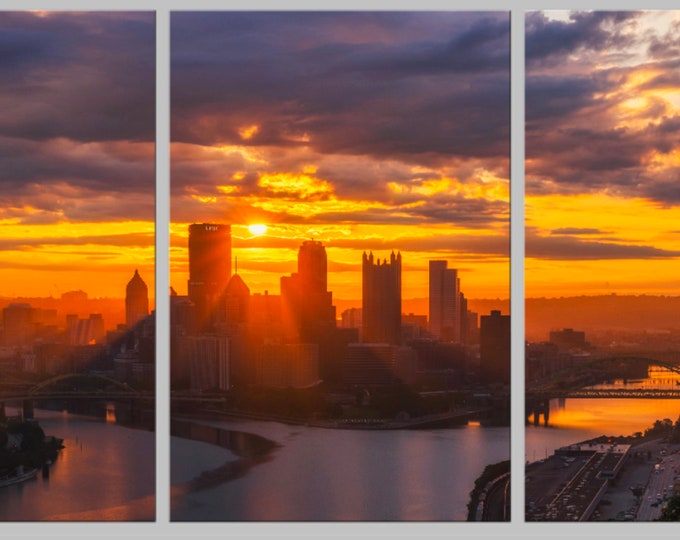 Rays of Light through the City  - Pittsburgh Triptych - Various formats