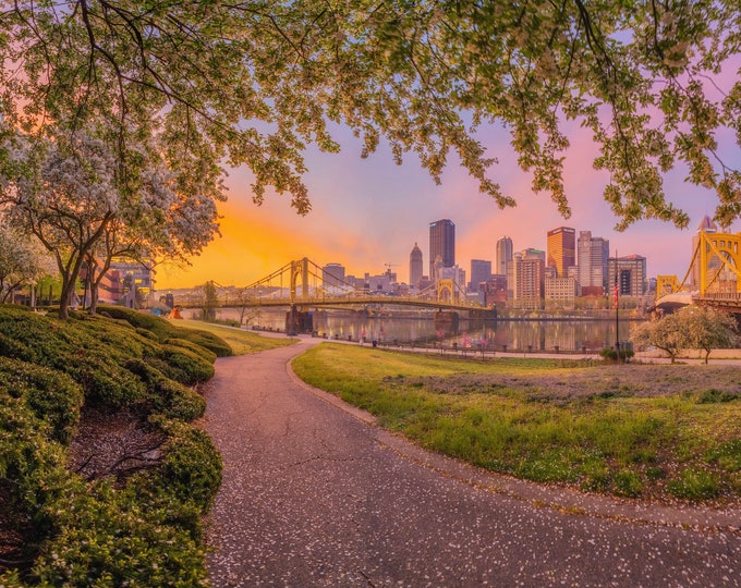 Framing sunrise on the North Shore - Pittsburgh skyline - Various Prints