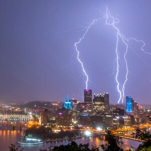 Lightning rains down over Pittsburgh - Pittsburgh skyline - Various Prints