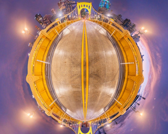 Tiny planet of the Clemente Bridge - Pittsburgh Prints