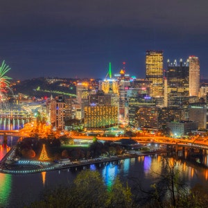Light Up Night 2021 Fireworks in Pittsburgh - Pittsburgh skyline - Various Prints