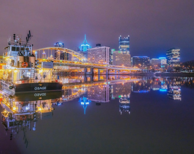 CGC Osage reflections on the North Shore - Pittsburgh skyline - Various Prints