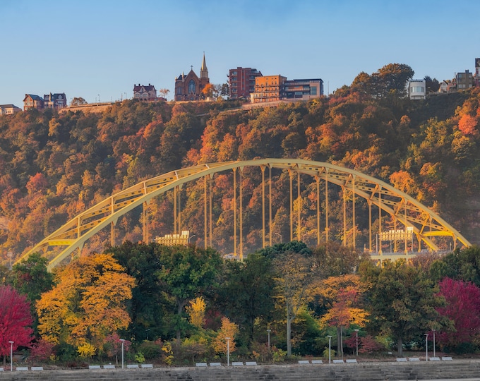 Ft. Pitt Bridge framed by the fall - Pittsburgh skyline - Various Prints