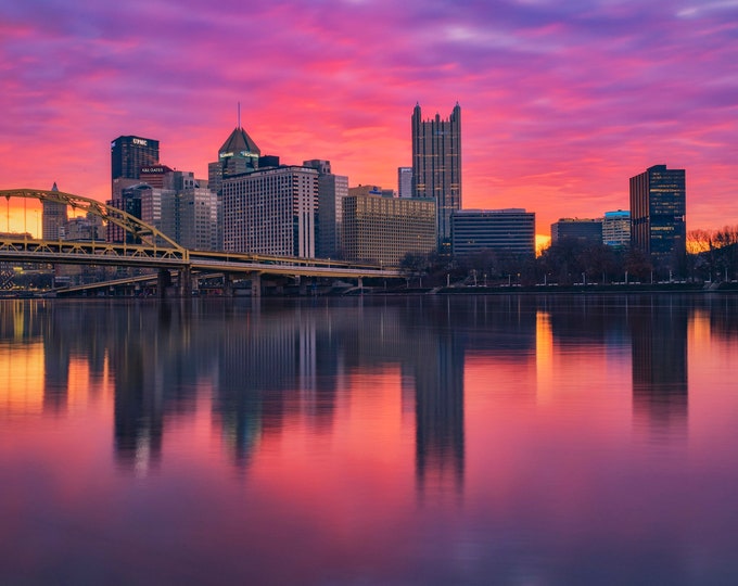 Reflections of a vibrant morning - Pittsburgh skyline - Various Prints