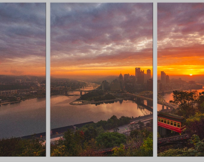 A hazy sunrise in Pittsburgh from the Incline  - Pittsburgh Triptych - Various formats