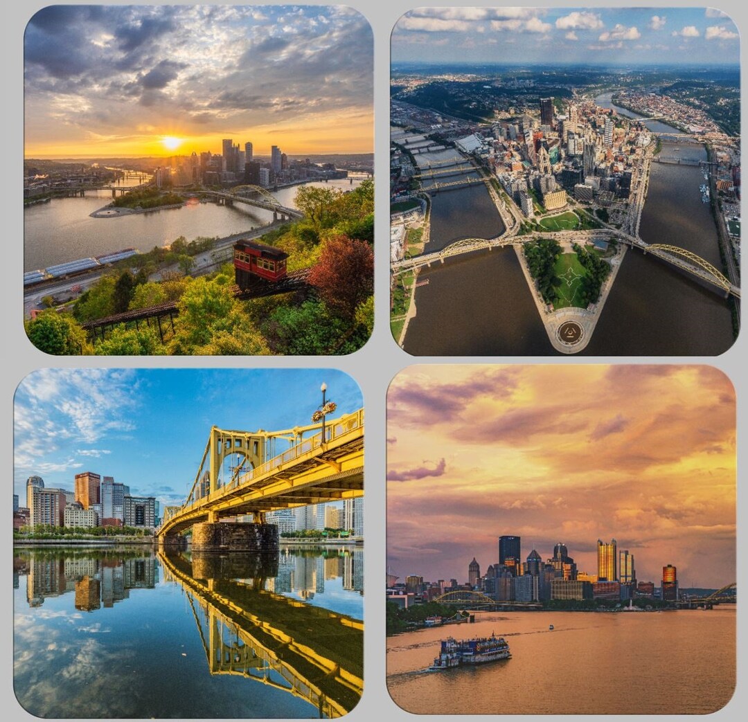 Pittsburgh From All Angles Pittsburgh Coaster Set Etsy