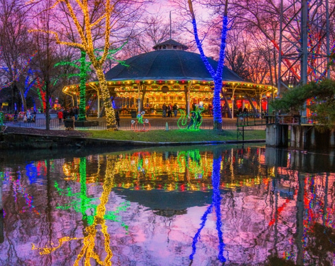 A colorful sunset around the carousel at Kennywood Park - Pittsburgh Prints - Various Prints