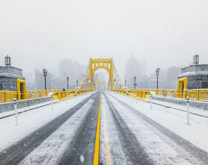 Snow on Clemente - Pittsburgh skyline - Various Prints