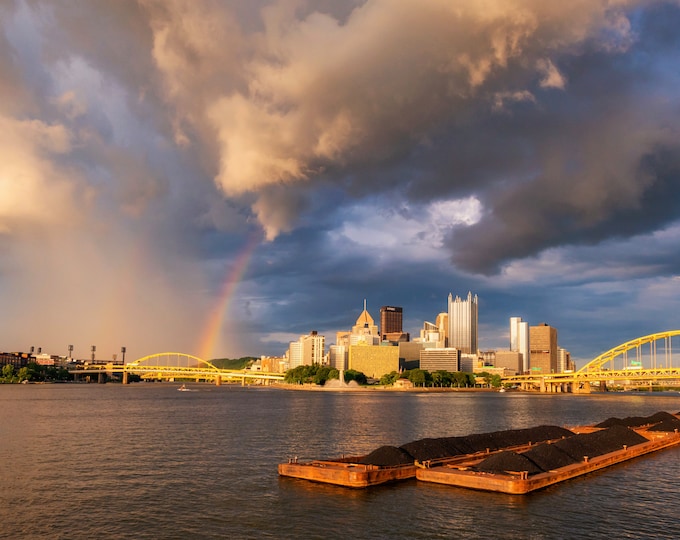 A partial rainbow over Pittsburgh - Pittsburgh skyline - Various Prints