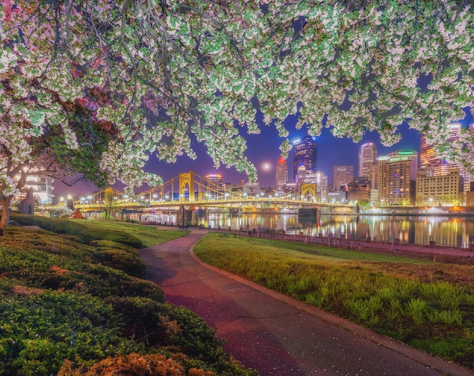 Painting the colors of spring - Pittsburgh skyline - Various Prints