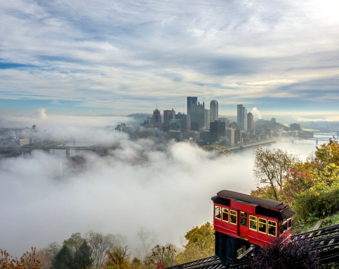 A foggy fall morning in Pittsburgh at the incline - Pittsburgh Prints - Various Prints