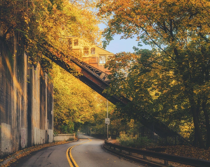 Framing of the Mon Incline in the fall - Pittsburgh skyline - Various Prints