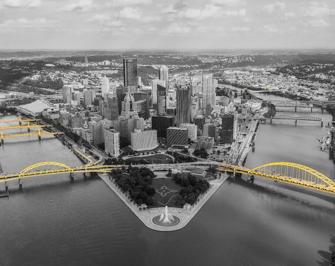 Black and Gold from above - Pittsburgh skyline - Various Prints