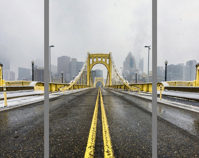 The Roberto Clemente Bridge on a snowy afternoon - Pittsburgh Triptych - Various formats