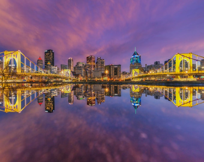 Colorful reflections on the North Shore - Pittsburgh skyline - Various Prints