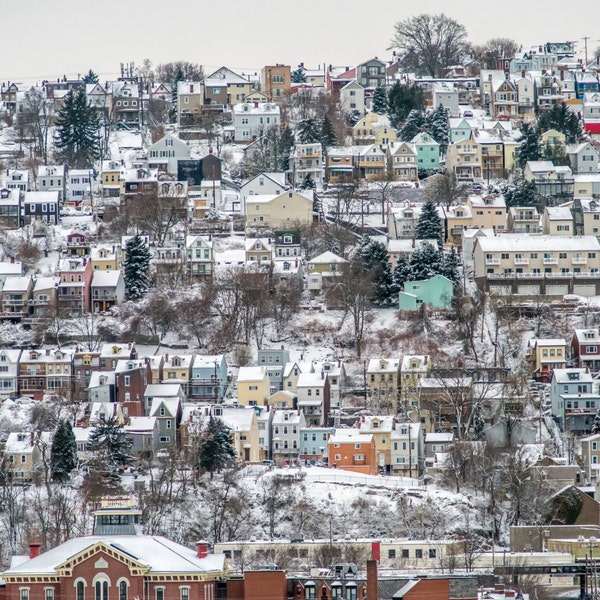 The snow covered South Side Slopes in Pittsburgh - Kodak Print