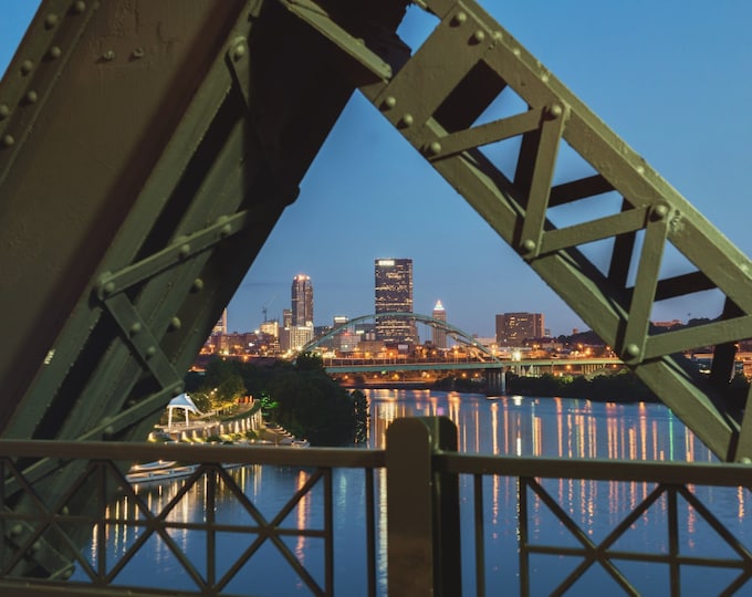 Pittsburgh framed by the Hot Metal Bridge - Metal Print