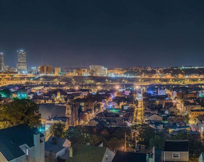 Panorama of the South Side and Pittsburgh at night - 12x36 Metal Print