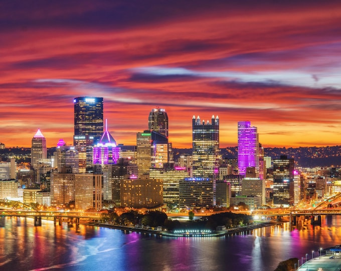 A fiery sunrise over Pittsburgh - Pittsburgh Prints