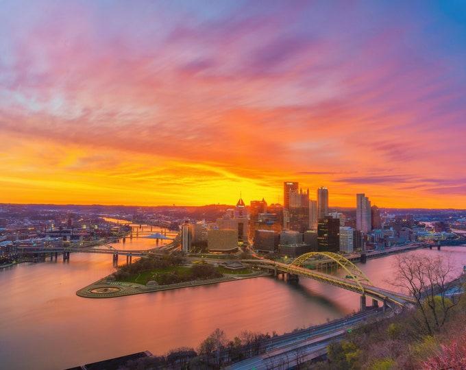 Long exposure sunrise from the Duquesne Incline - Pittsburgh skyline - Various Prints