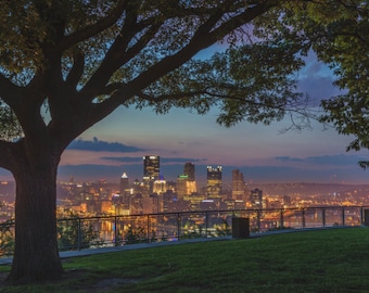 A purple sunrise above Pittsburgh from the West End - Pittsburgh Prints - Various Prints