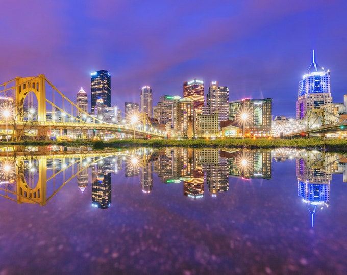 A rainy night reflection - Pittsburgh skyline - Various Prints