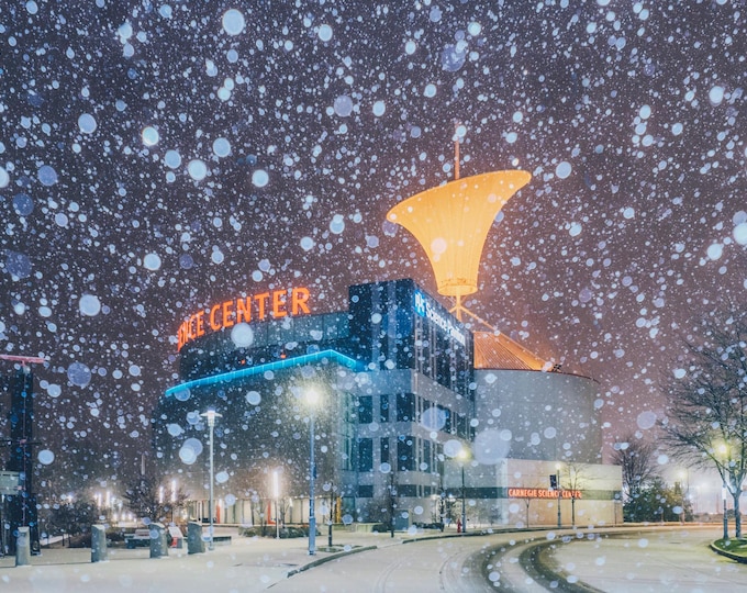 A snowglobe of the Carnegie Science Center - Pittsburgh skyline - Various Prints
