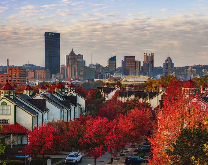 Washington's Landing in the fall - Pittsburgh skyline - Various Prints