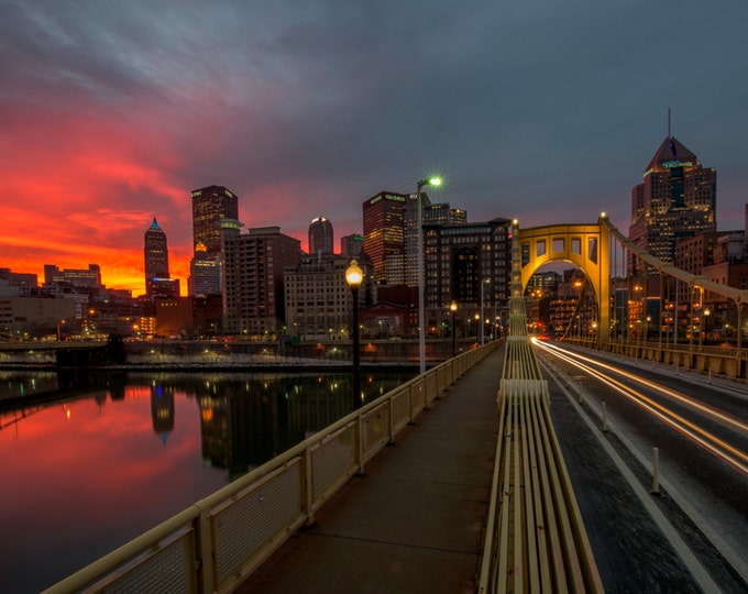 Beautiful winter sunrise in Pittsburgh from the Clemente Bridge - Various Prints