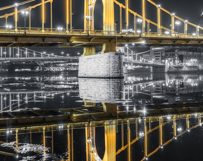 Black and Gold and the Andy Warhol Bridge - Pittsburgh skyline - Various Prints